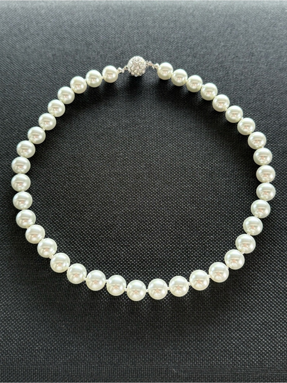 Classic White Pearl Necklace with Pave Clasp